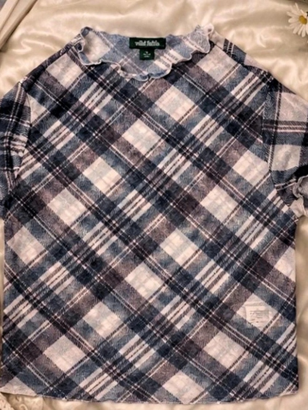 Wild Fable Plaid Short Sleeve Top in Blue & White Size XS
